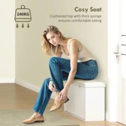STILVORA Shoe Bench with 2 Flip Drawers & Padded Seat in White - thumbnail 9