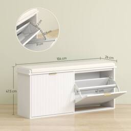 STILVORA Shoe Bench with 2 Flip Drawers & Padded Seat in White - thumbnail 4