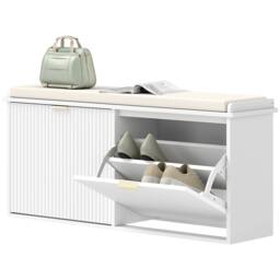 STILVORA Shoe Bench with 2 Flip Drawers & Padded Seat in White - thumbnail 5