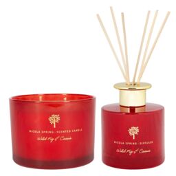 Nicola Spring Wild Fig & Cassis Candle & Diffuser Gift Set - 350g Jar + 200ml Diff in Red - thumbnail 1