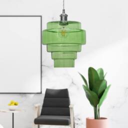 First Choice Lighting Set of 2 Benson - 5 Tier Green & Chrome Ceiling Pendant Lights - thumbnail 5