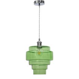 First Choice Lighting Set of 2 Benson - 5 Tier Green & Chrome Ceiling Pendant Lights - thumbnail 2