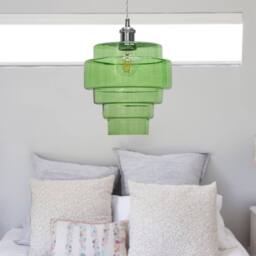 First Choice Lighting Set of 2 Benson - 5 Tier Green & Chrome Ceiling Pendant Lights - thumbnail 4