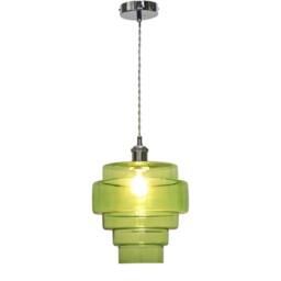 First Choice Lighting Set of 2 Benson - 5 Tier Green & Chrome Ceiling Pendant Lights - thumbnail 3