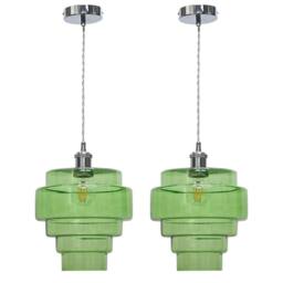 First Choice Lighting Set of 2 Benson - 5 Tier Green & Chrome Ceiling Pendant Lights - thumbnail 1