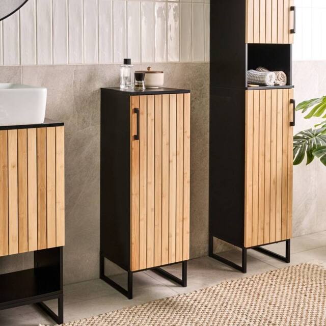 Wyld and Coco Bamboo Bathroom Cabinet 30x90 cm - Matte Black Frame in Brown - image 1