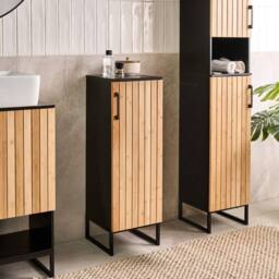 Wyld and Coco Bamboo Bathroom Cabinet 30x90 cm - Matte Black Frame in Brown - thumbnail 1