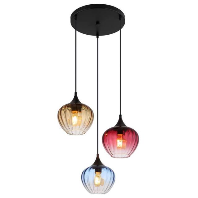 Netlighting Sander Cluster Pendant Matt Black Blue Blending Glass Shade 3x E27 - image 1