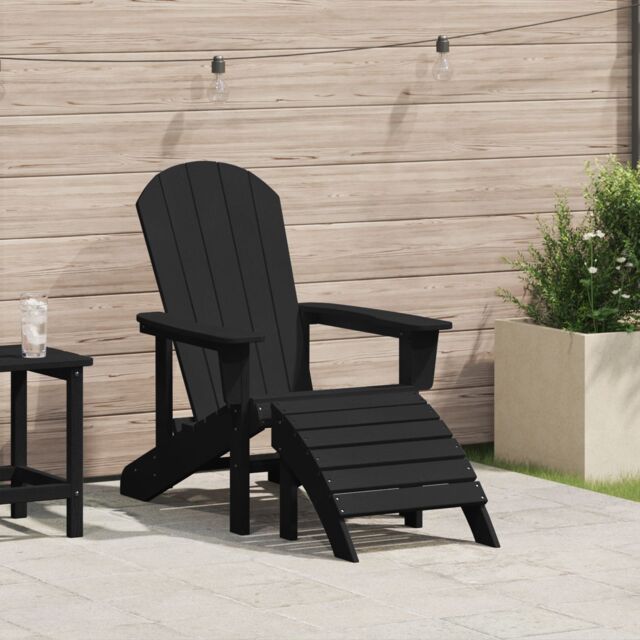 Berkfield Home Adirondack Chair with Footrest Black HDPE - image 1