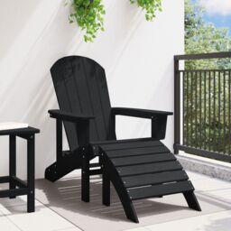 Berkfield Home Adirondack Chair with Footrest Black HDPE - thumbnail 3