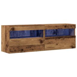 Berkfield Home TV Wall Cabinets with LED Lights 2 pcs Old Wood 60x30x40 cm in Brown - Size: 60 x 30 x 40 cm - thumbnail 2