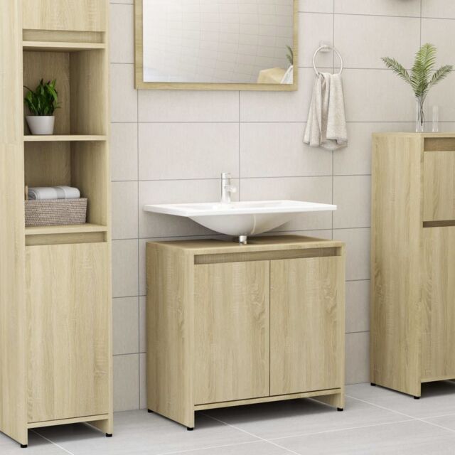 Berkfield Home Bathroom Cabinet Sonoma Oak 60x33x61 cm Engineered Wood in Brown - Size: 60 x 33 x 61 cm - image 1