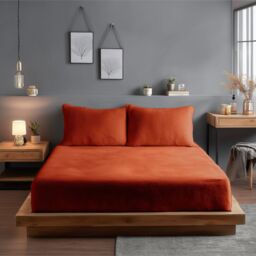 Snug City Teddy Fitted Sheet 30cm Extra Deep Soft Cuddly Soft Touch Bedding in Tangerine - Size: Double - thumbnail 1