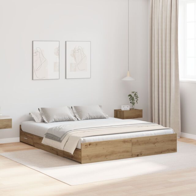 Berkfield Home Storage Bed Frame with Drawer with Headboard with Storage Artisan oak 140 x 190 cm in Brown - image 1
