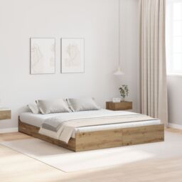 Berkfield Home Storage Bed Frame with Drawer with Headboard with Storage Artisan oak 140 x 190 cm in Brown - thumbnail 1