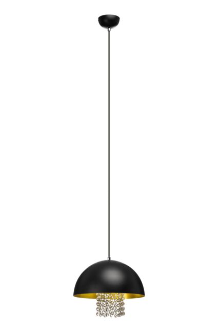 Orsina Black Metal Pendant Light With Crystal Trim, Sleek Ceiling Lighting, Hanging Lamp With Open Base For Dining - image 1