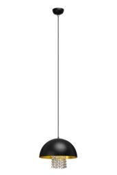 Orsina Black Metal Pendant Light With Crystal Trim, Sleek Ceiling Lighting, Hanging Lamp With Open Base For Dining - thumbnail 1