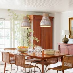 Living and Home Handmade Rattan Pendant Light Natural Woven Ceiling Lamp in White - thumbnail 2