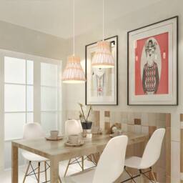 Living and Home Handmade Rattan Pendant Light Natural Woven Ceiling Lamp in White - thumbnail 3