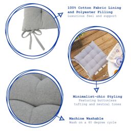 Harbour Housewares Square Garden Chair Seat Cushions Pack of 4 in Grey - thumbnail 2