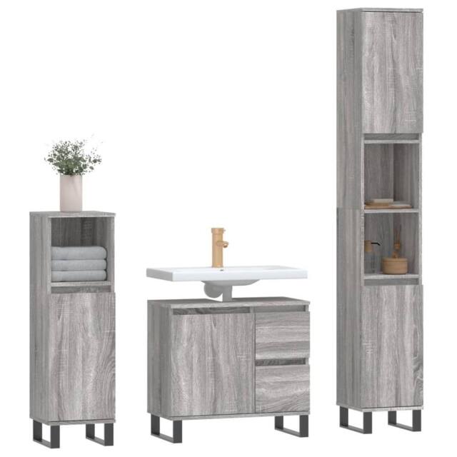 Berkfield Home Modern 3 Piece Bathroom Furniture Set Grey Sonoma Engineered Wood - image 1