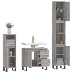 Berkfield Home Modern 3 Piece Bathroom Furniture Set Grey Sonoma Engineered Wood - thumbnail 4