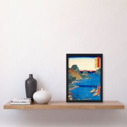 Artery8 Aburatsu Port, Obi Oshima Hyuga Province Utagawa Hiroshige Japan Woodblock Artwork Framed Wall Art Print A4 in Black - thumbnail 2