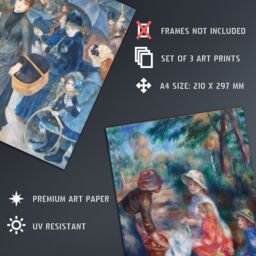 Artery8 Wall Art Print Pack of 3 A4 Pierre-Auguste Renoir Impressionist Painting Living Room s Set - thumbnail 4
