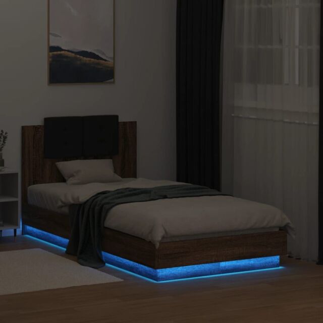 Berkfield Home Bed Frame with LED without Mattress Brown Oak 75x190 cm Small Single - image 1