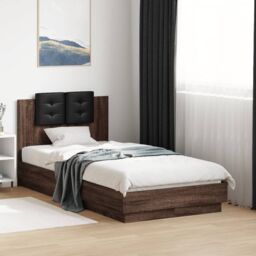 Berkfield Home Bed Frame with LED without Mattress Brown Oak 75x190 cm Small Single - thumbnail 4