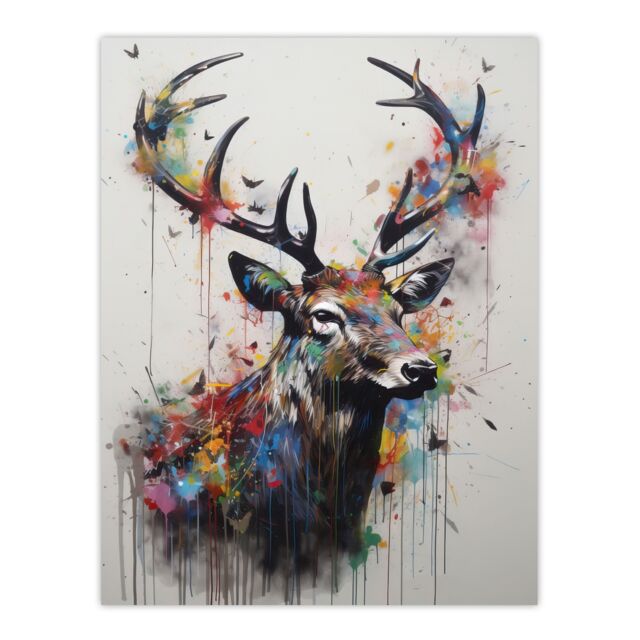 "Artery8 Modern Monarch Of The Glen Stag Painting With Butterflies Extra Large XL Wall Art Poster Print - Size: W24"" x H32""" - image 1