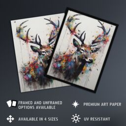 "Artery8 Modern Monarch Of The Glen Stag Painting With Butterflies Extra Large XL Wall Art Poster Print - Size: W24"" x H32""" - thumbnail 2