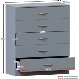 Interior Emporium Ltd Chester 5-Drawer Chest - Classic Bedroom Storage Unit - Pre-Assembled (Grey) in Grey - thumbnail 2