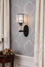 Living and Home E27 Crystal Wall Light Fixture Decor in Black - thumbnail 1
