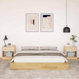 Berkfield Home Beautiful Bed Frame without Mattress 135x190 cm Solid Wood Oak in Light Brown - thumbnail 4