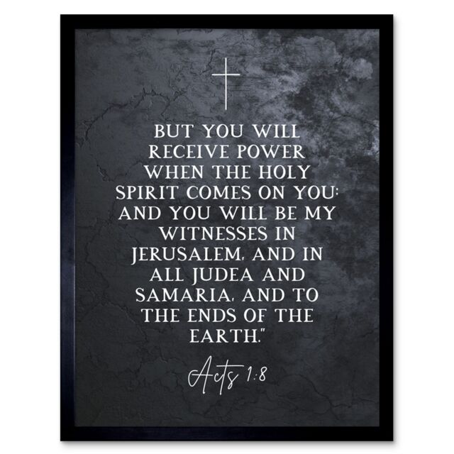 "Artery8 Wall Art Print Acts 1:8 You Will be My Witness Christian Bible Verse Quote Scripture Typography Art Framed in Black - Size: W12"" x H16""" - image 1
