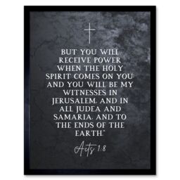 "Artery8 Wall Art Print Acts 1:8 You Will be My Witness Christian Bible Verse Quote Scripture Typography Art Framed in Black - Size: W12"" x H16""" - thumbnail 1