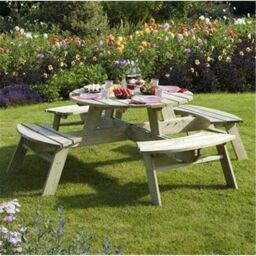 Cheshire Deluxe Round Picnic Garden Table in Light Oak