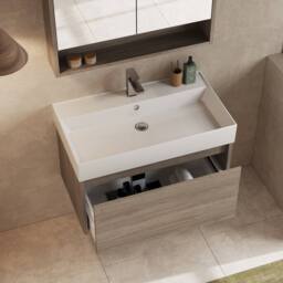 Banyetti Mino 800mm Wall Hung Vanity Unit with Veneto 1TH Basin-Nebraska Oak in Brown - thumbnail 1