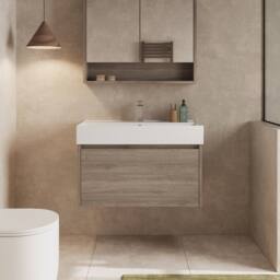 Banyetti Mino 800mm Wall Hung Vanity Unit with Veneto 1TH Basin-Nebraska Oak in Brown - thumbnail 2