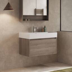 Banyetti Mino 800mm Wall Hung Vanity Unit with Veneto 1TH Basin-Nebraska Oak in Brown - thumbnail 3