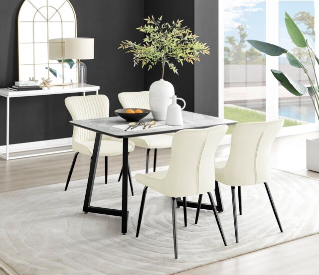 FurnitureboxUK Carson White Marble Effect Dining Table & 4 Nora Black Leg Chairs in Cream - image 1