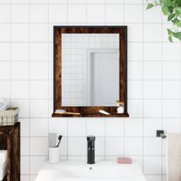 Berkfield Home Sturdy Bathroom Mirror with Shelf Smoked Oak 50x12x60 cm Engineer in Brown - Size: 50 x 12 x 60 cm