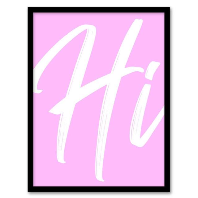 Artery8 Large Hi Word Pink White Brush Stroke Design Framed Wall Art Print - Size: A4 - image 1