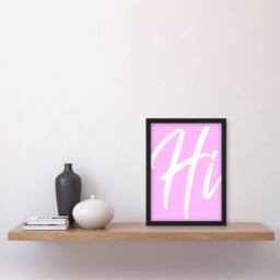 Artery8 Large Hi Word Pink White Brush Stroke Design Framed Wall Art Print - Size: A4 - thumbnail 4