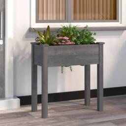 Berkfield Home Planter with Liner Grey 71x37x76 cm Solid Wood Fir - Size: 71 x 37 x 76 cm - thumbnail 2