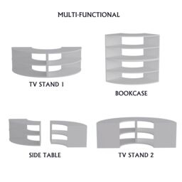 "Destina Home Multifunctional Corner TV Stand, Bookshelf & Table for TVs Up to 78"" in White - Size: 2 Pack" - thumbnail 3
