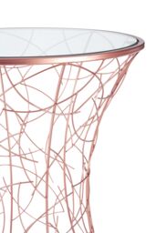 Orsina Rose Gold Concave Accent Table, Tempered Glass Top Corseted Side Table, Hourglass Shape Iron Frame - thumbnail 4