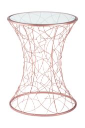 Orsina Rose Gold Concave Accent Table, Tempered Glass Top Corseted Side Table, Hourglass Shape Iron Frame - thumbnail 3