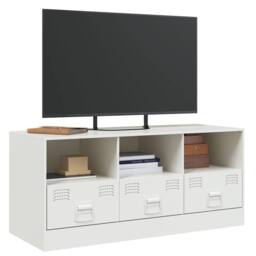 Berkfield Home TV Cabinet White 99x39x44 cm Steel - Size: 99 x 39 x 44 cm - thumbnail 4